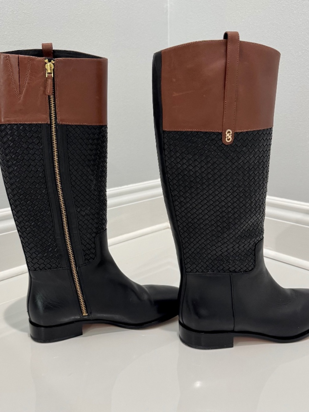 Cole Haan Two-Tone Woven Leather Boots 7 1/2